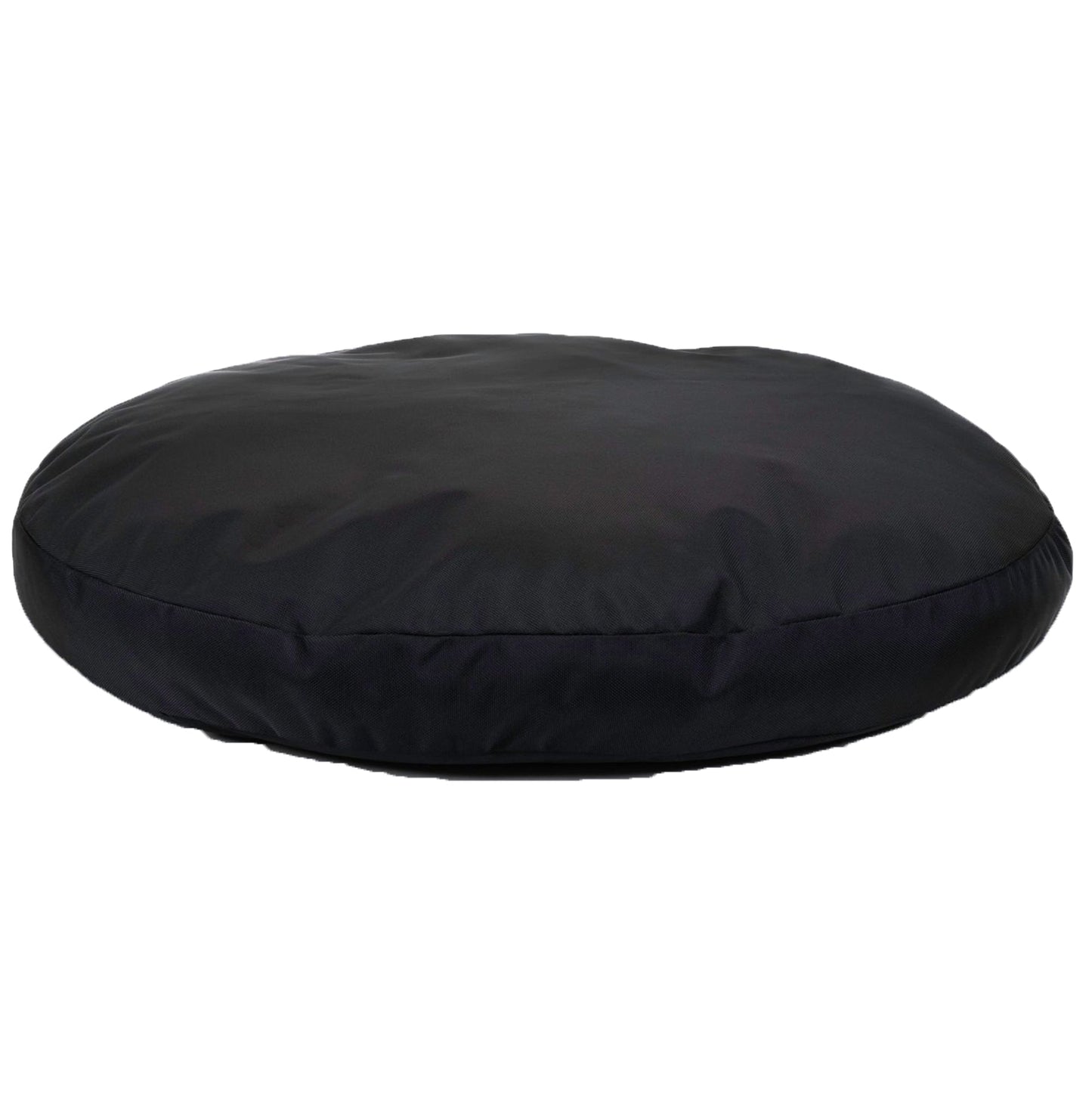 Black round cushion on a white background