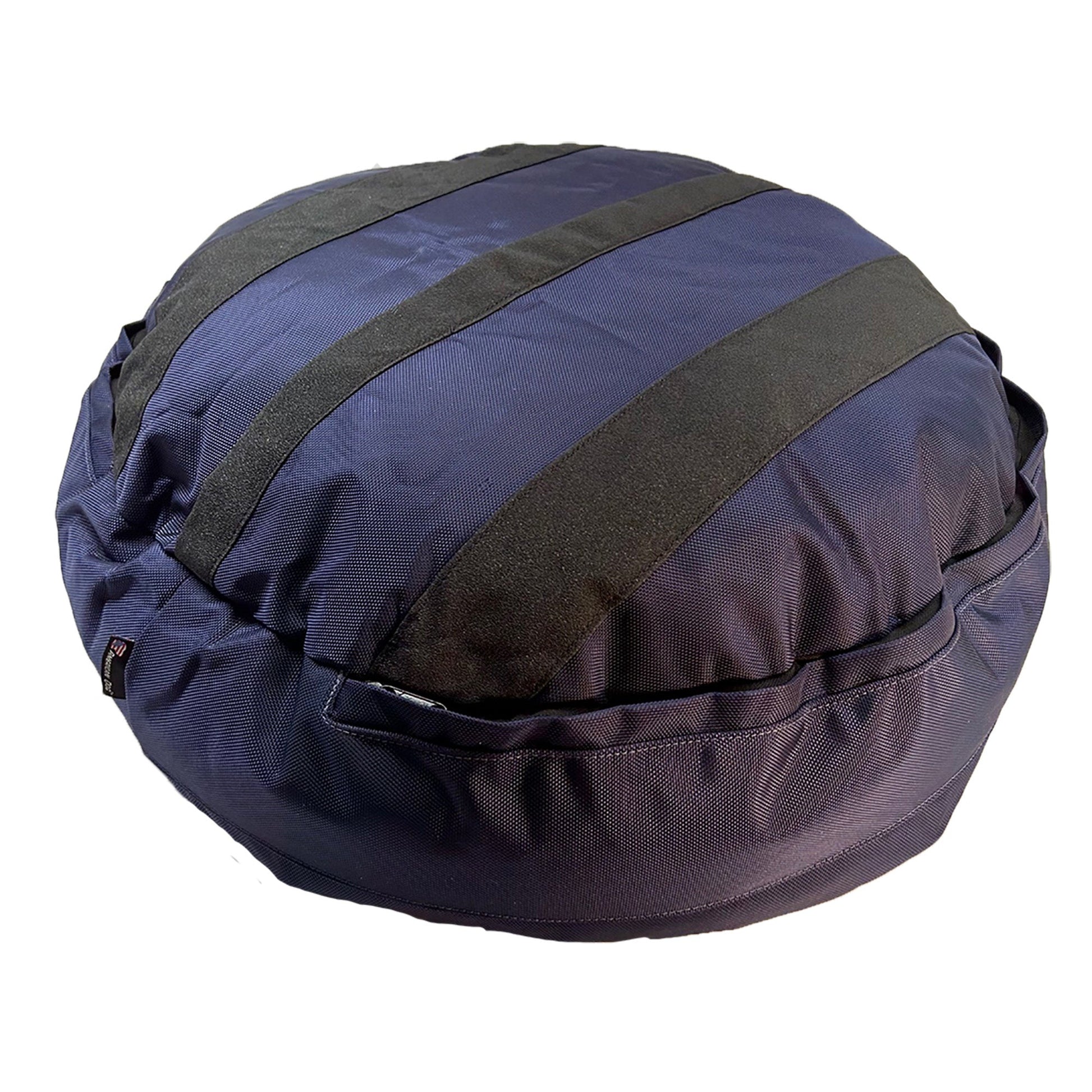 Blue and black round bag on a white background