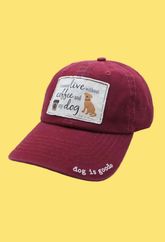 Maroon cap with a patch and text on a white background