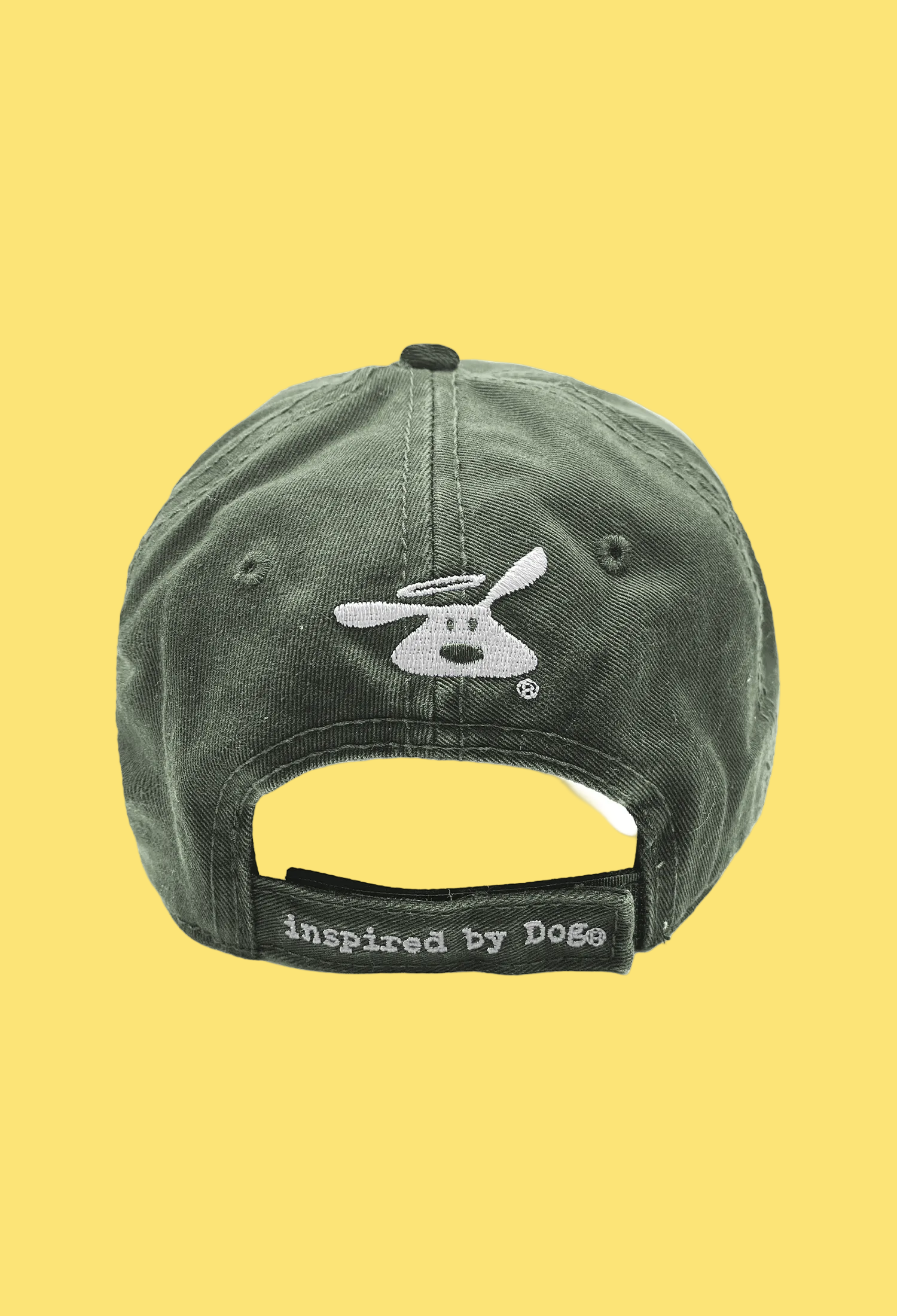 Green cap with a logo and text on a white background