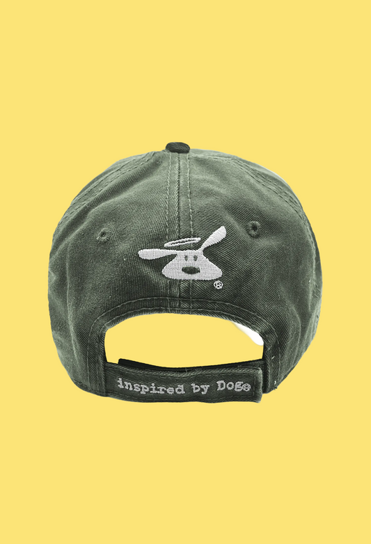 Green cap with a logo and text on a white background