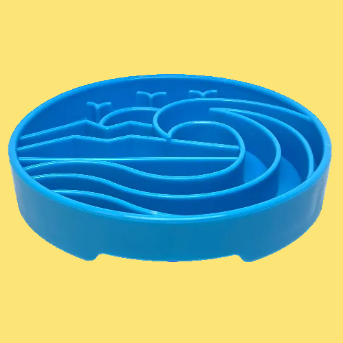Blue silicone mat with wavy design on a yellow background