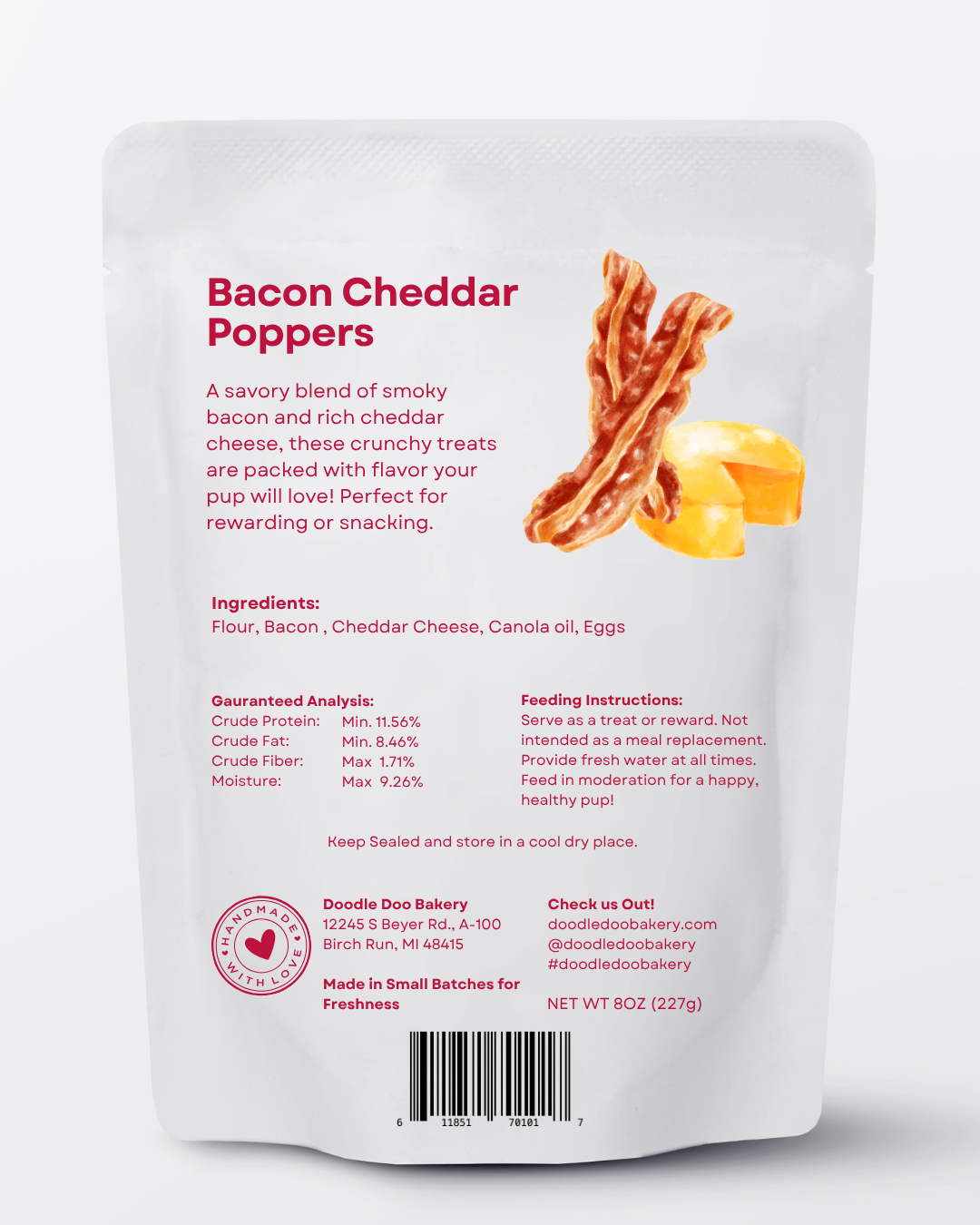 Treat: Bacon Cheddar Poppers Dog Treats 1/2lb | Doodle Doo