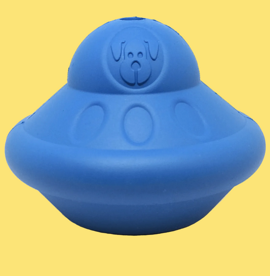 Blue dog toy with a brand logo on a white background